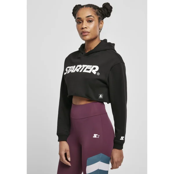 Budget 🎉 Mode- Lifestyle Femme Urban Classics Sweatshirt À Capuche Femme Urban Classics Starter Cropped NOIR ❤️ 6