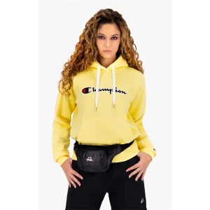 Nouveau 👏 Mode- Lifestyle Femme Champion Champion Wmns Organic Cotton Blend Script Logo Hoodie JAUNE ✔️ 16