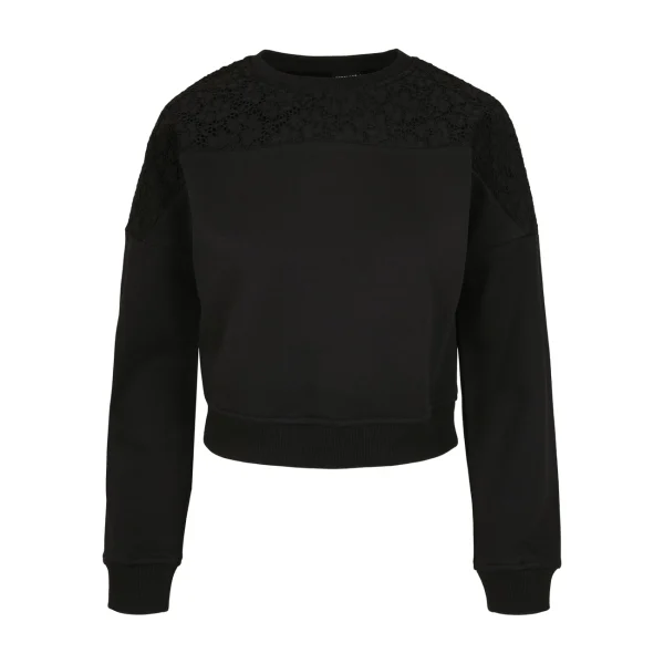 Le moins cher ✔️ Mode- Lifestyle Femme Urban Classics Sweatshirt Manches Longues Femme Dentelle Urban Classics NOIR ❤️ 5