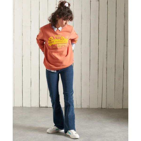 Offres 😍 Mode- Lifestyle Femme Superdry Sweat Ras-du-cou En Maille Chenille Femme Superdry Vintage Logo ORANGE ⌛ 4