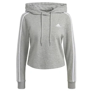 Sortie 👏 Fitness Femme Adidas Sweatshirt Court À Capuche Femme Adidas Essentials 3-bandes GRIS 🤩 10