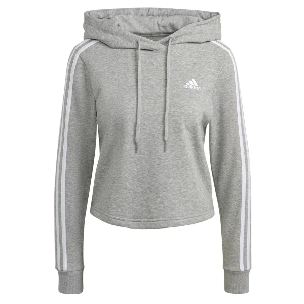 Sortie 👏 Fitness Femme Adidas Sweatshirt Court À Capuche Femme Adidas Essentials 3-bandes GRIS 🤩 3