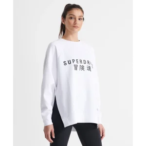 Nouveau ⭐ Mode- Lifestyle Femme Superdry Sweat Ras-du-cou Oversize À Motif Femme Superdry Training BLANC 🔔 16