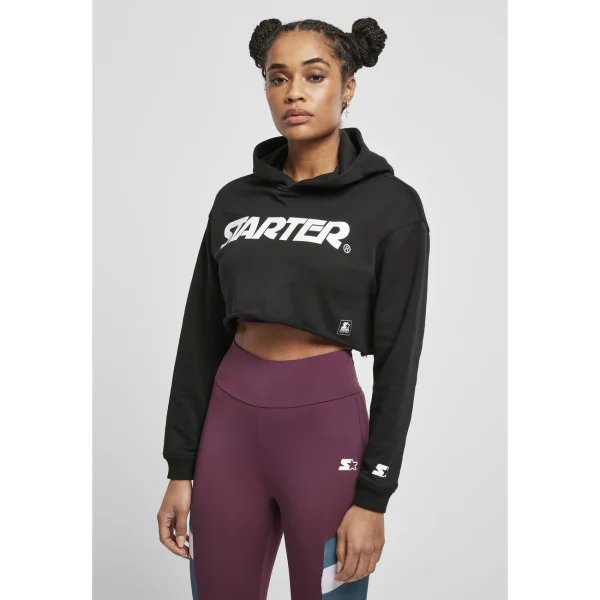 Budget 🎉 Mode- Lifestyle Femme Urban Classics Sweatshirt À Capuche Femme Urban Classics Starter Cropped NOIR ❤️ 1