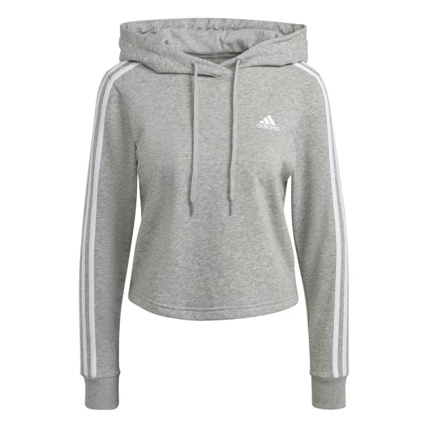 Sortie 👏 Fitness Femme Adidas Sweatshirt Court À Capuche Femme Adidas Essentials 3-bandes GRIS 🤩 1