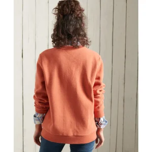 Offres 😍 Mode- Lifestyle Femme Superdry Sweat Ras-du-cou En Maille Chenille Femme Superdry Vintage Logo ORANGE ⌛ 14