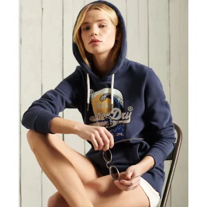 Promo 😀 Mode- Lifestyle Femme Superdry Sweat À Capuche Brossé Femme Superdry Vintage Itago BLEU 🤩 18