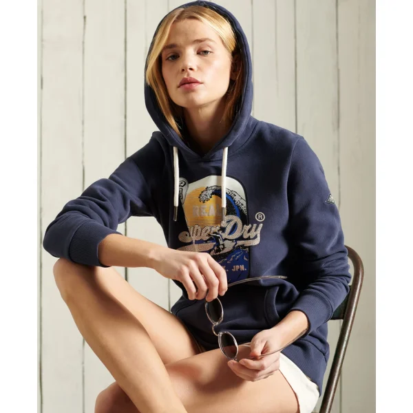 Promo 😀 Mode- Lifestyle Femme Superdry Sweat À Capuche Brossé Femme Superdry Vintage Itago BLEU 🤩 7