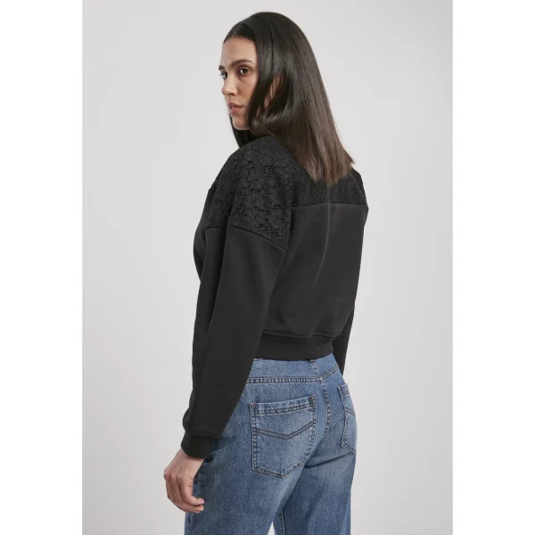 Le moins cher ✔️ Mode- Lifestyle Femme Urban Classics Sweatshirt Manches Longues Femme Dentelle Urban Classics NOIR ❤️ 7