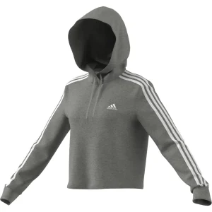 Sortie 👏 Fitness Femme Adidas Sweatshirt Court À Capuche Femme Adidas Essentials 3-bandes GRIS 🤩 14