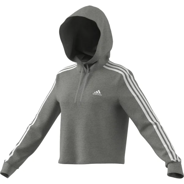 Sortie 👏 Fitness Femme Adidas Sweatshirt Court À Capuche Femme Adidas Essentials 3-bandes GRIS 🤩 5