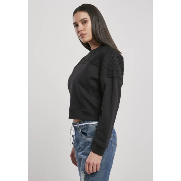 Le moins cher ✔️ Mode- Lifestyle Femme Urban Classics Sweatshirt Manches Longues Femme Dentelle Urban Classics NOIR ❤️ 1