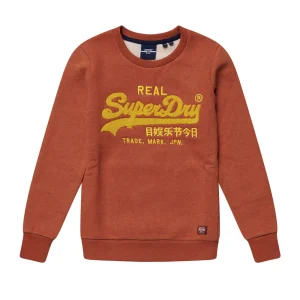 Offres 😍 Mode- Lifestyle Femme Superdry Sweat Ras-du-cou En Maille Chenille Femme Superdry Vintage Logo ORANGE ⌛ 10