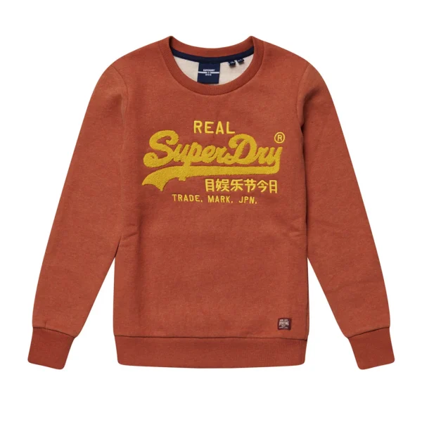 Offres 😍 Mode- Lifestyle Femme Superdry Sweat Ras-du-cou En Maille Chenille Femme Superdry Vintage Logo ORANGE ⌛ 3