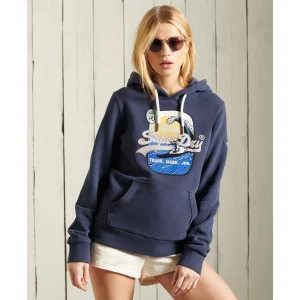 Promo 😀 Mode- Lifestyle Femme Superdry Sweat À Capuche Brossé Femme Superdry Vintage Itago BLEU 🤩 10