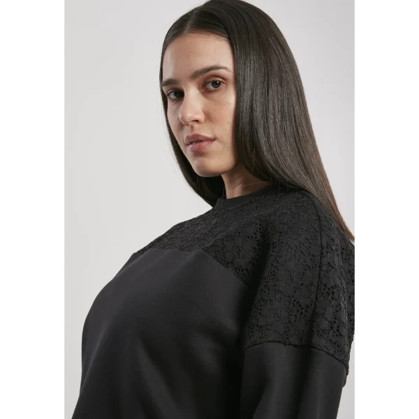 Le moins cher ✔️ Mode- Lifestyle Femme Urban Classics Sweatshirt Manches Longues Femme Dentelle Urban Classics NOIR ❤️ 6