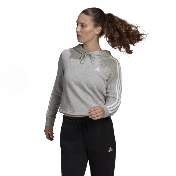 Sortie 👏 Fitness Femme Adidas Sweatshirt Court À Capuche Femme Adidas Essentials 3-bandes GRIS 🤩 6